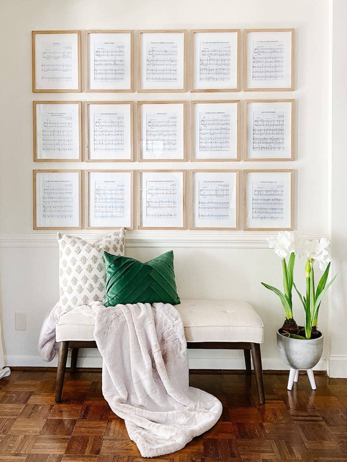 christmas gallery wall using thrifted sheet music