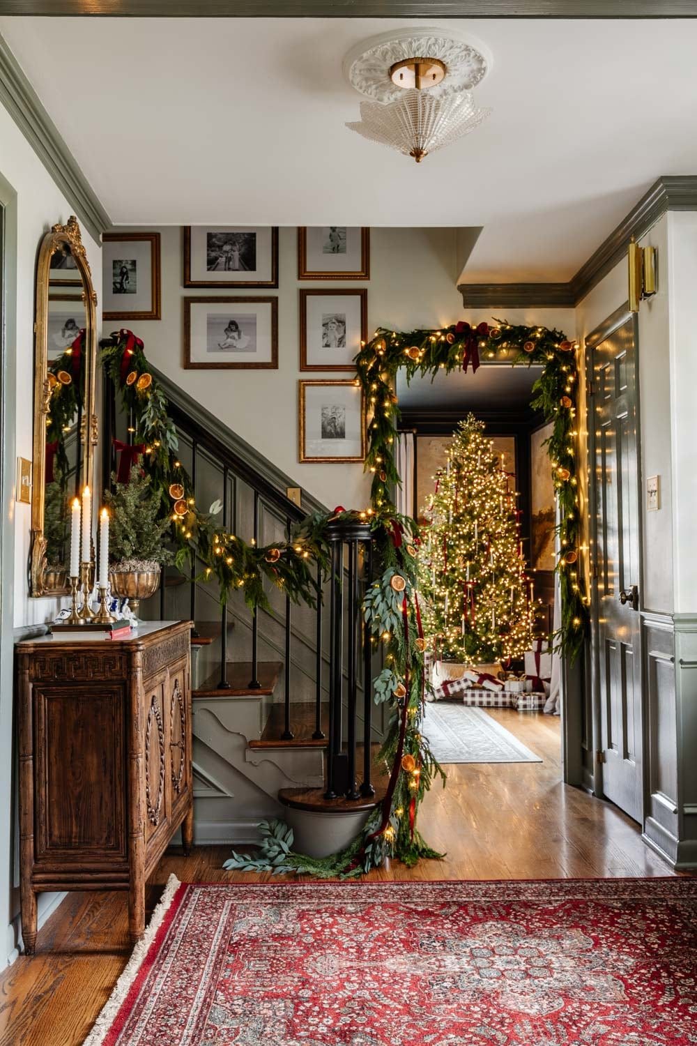 traditional Christmas entryway decor