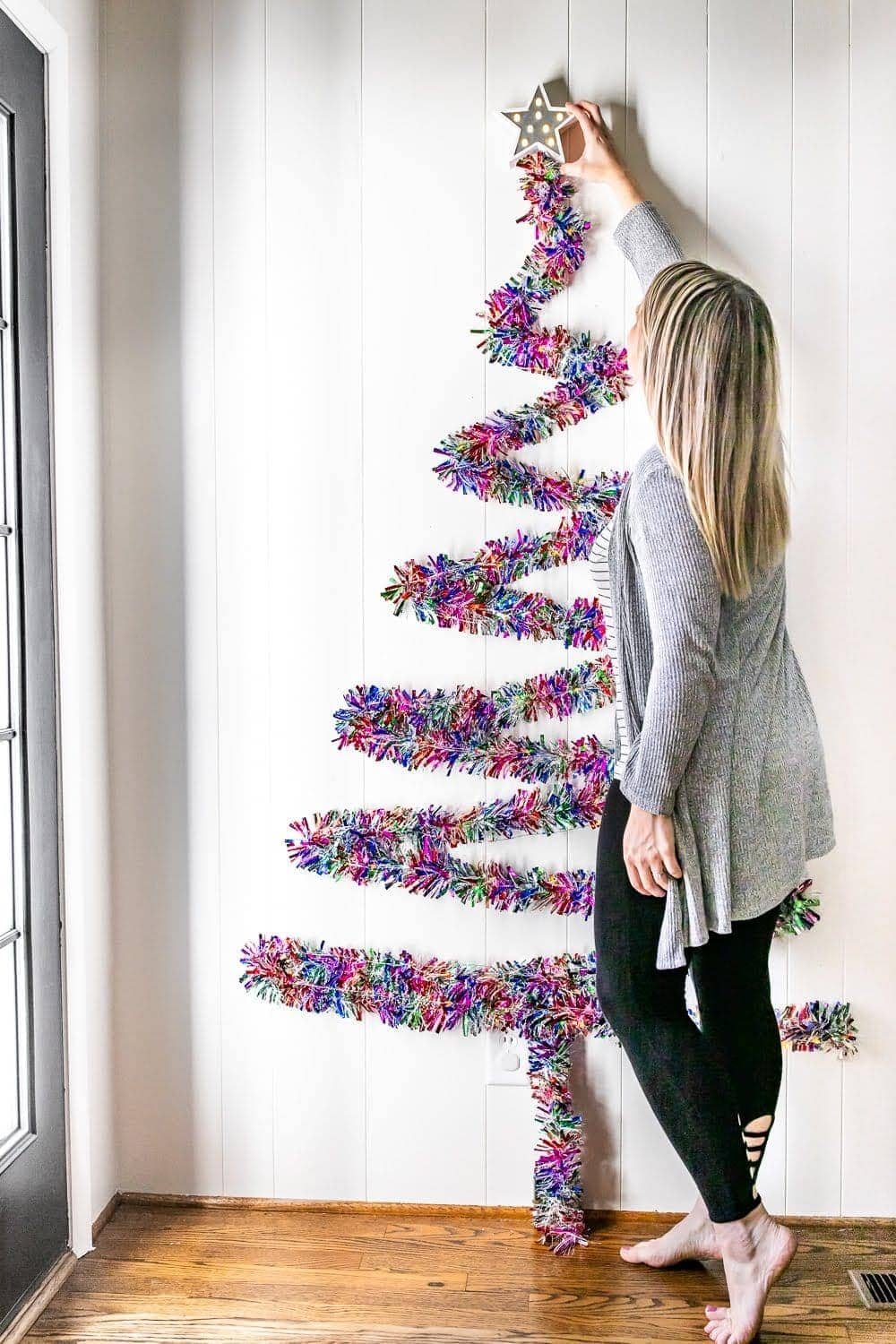 Cheap DIY Wall Christmas Tree With Lights