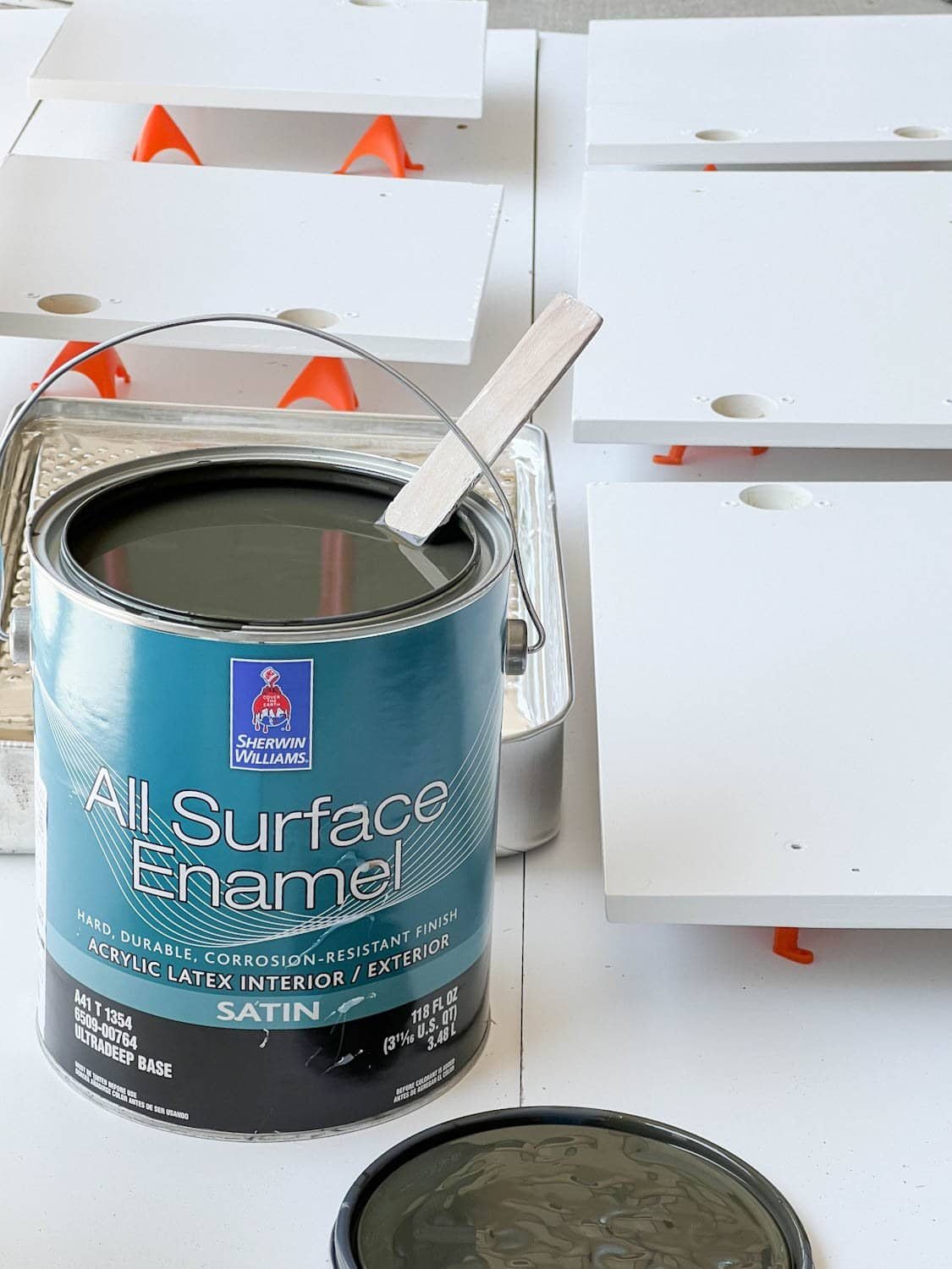 painting built in cabinets with Benjamin Moore Southern Vines
