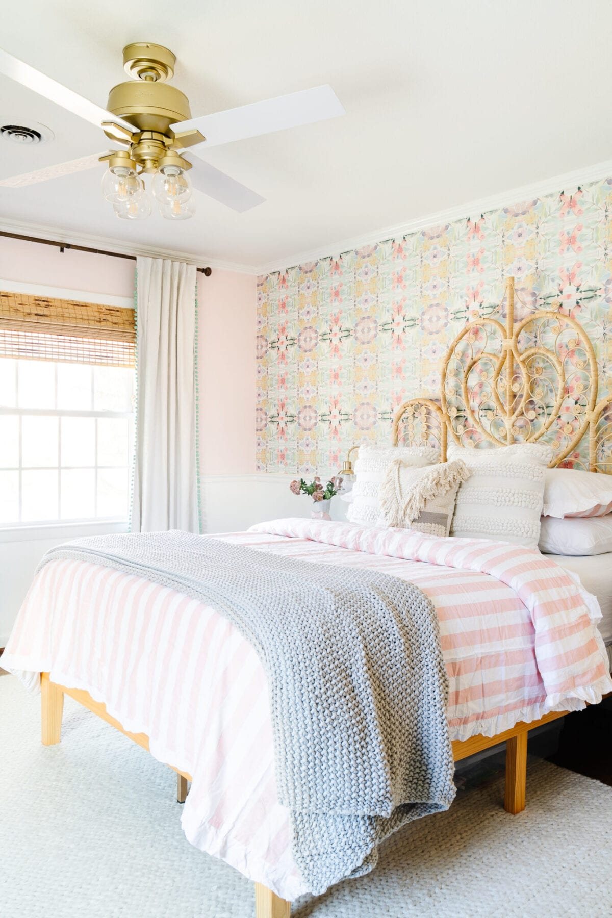 A little girl bedroom gets a big girl update using a few boho furniture swaps, DIY geology art, and glam accents.