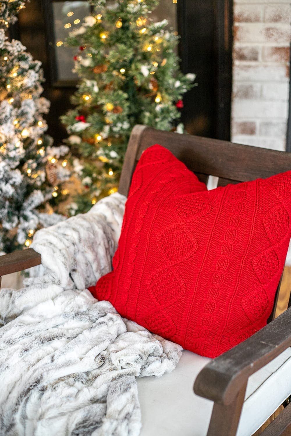 Cozy Christmas throw pillow and faux fur blanket