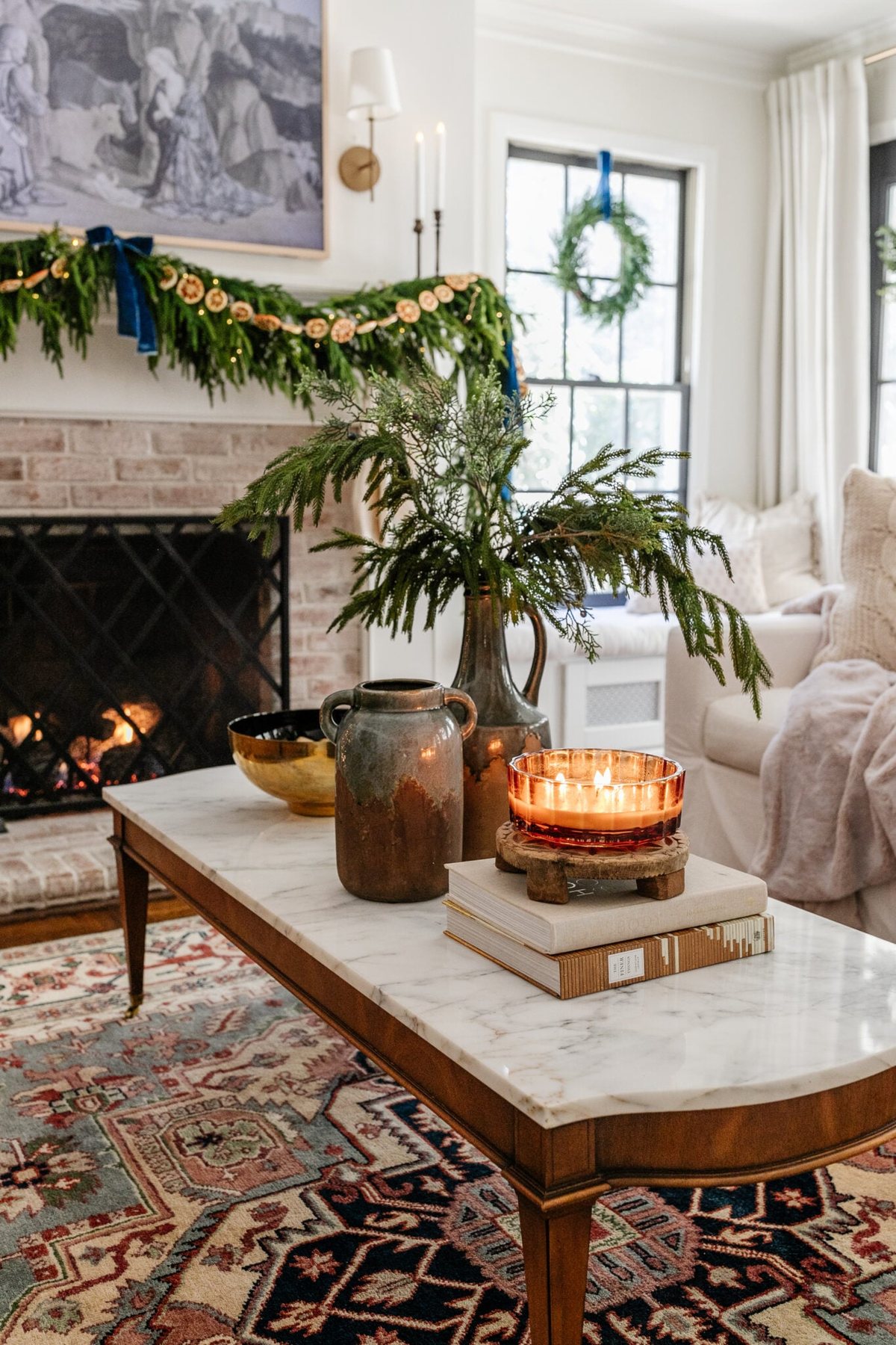 coffee table with Christmas decor