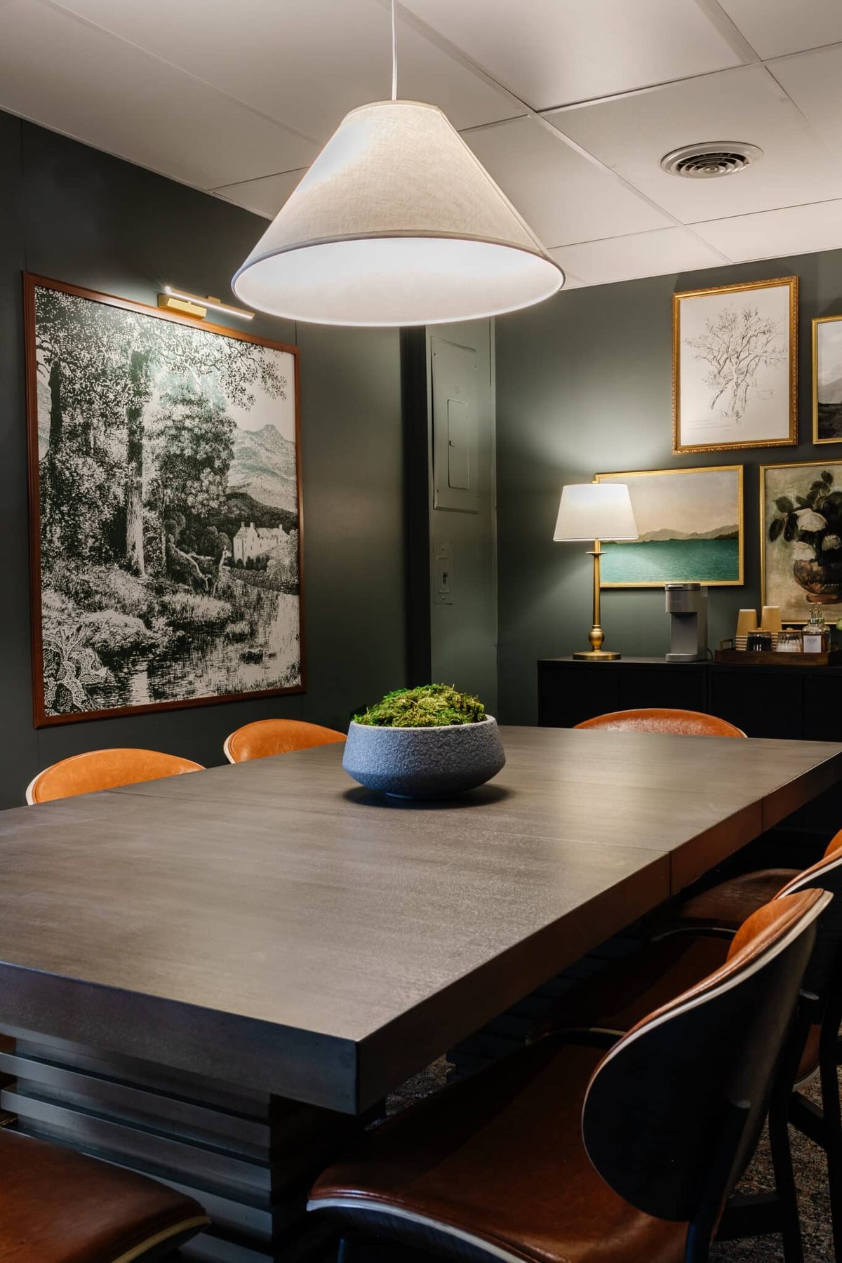 conference room lighting with cozy lamps instead of fluorescent bulbs