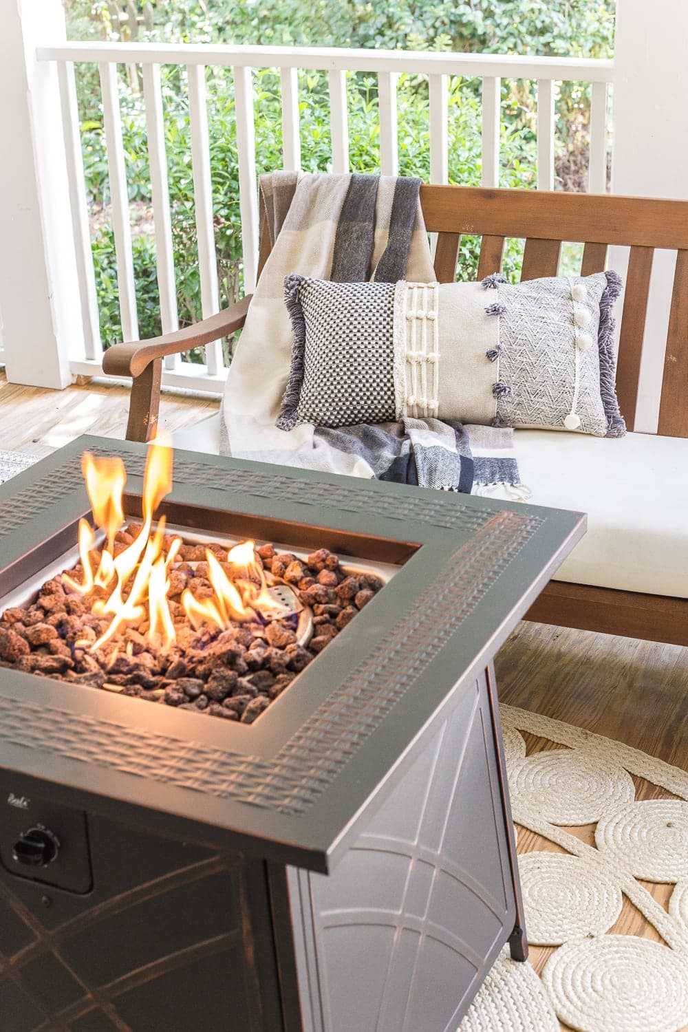 Cozy fall porch with fire pit