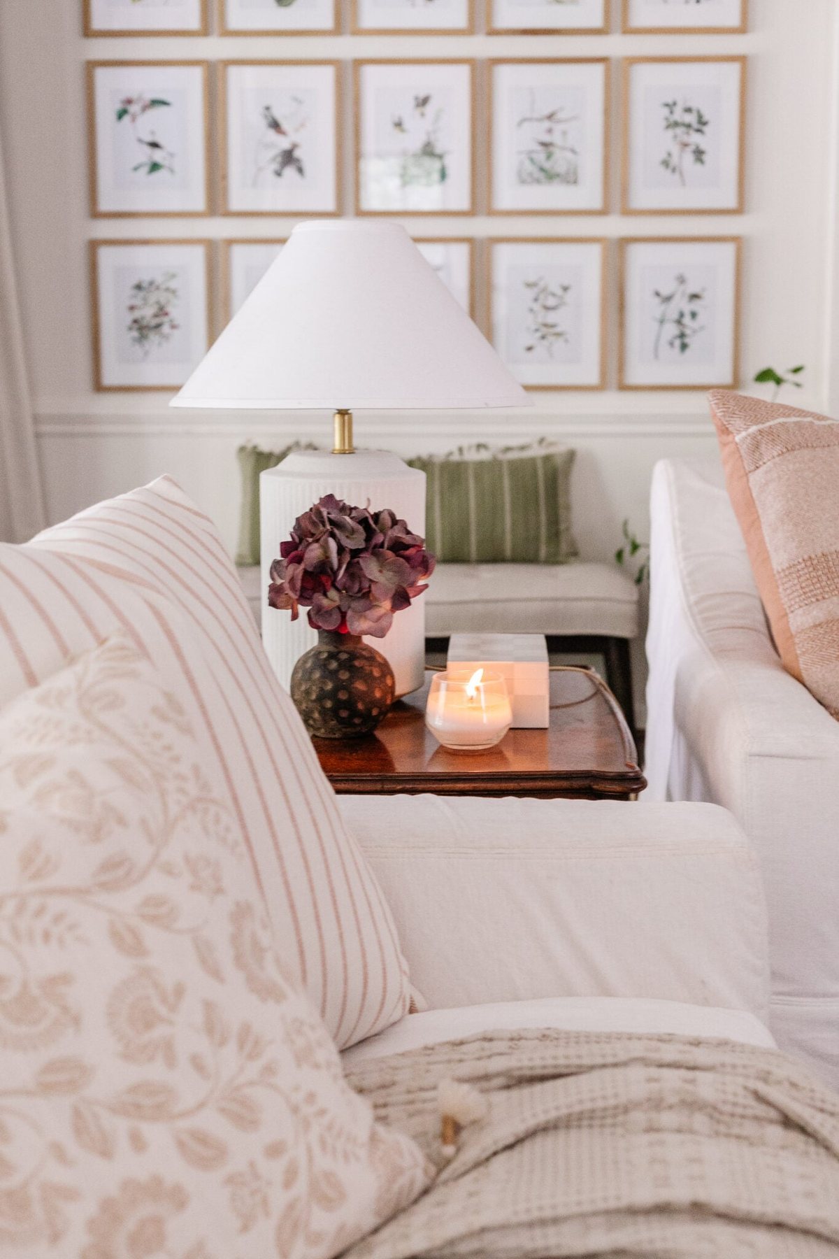decluttered decorated end table in a living room