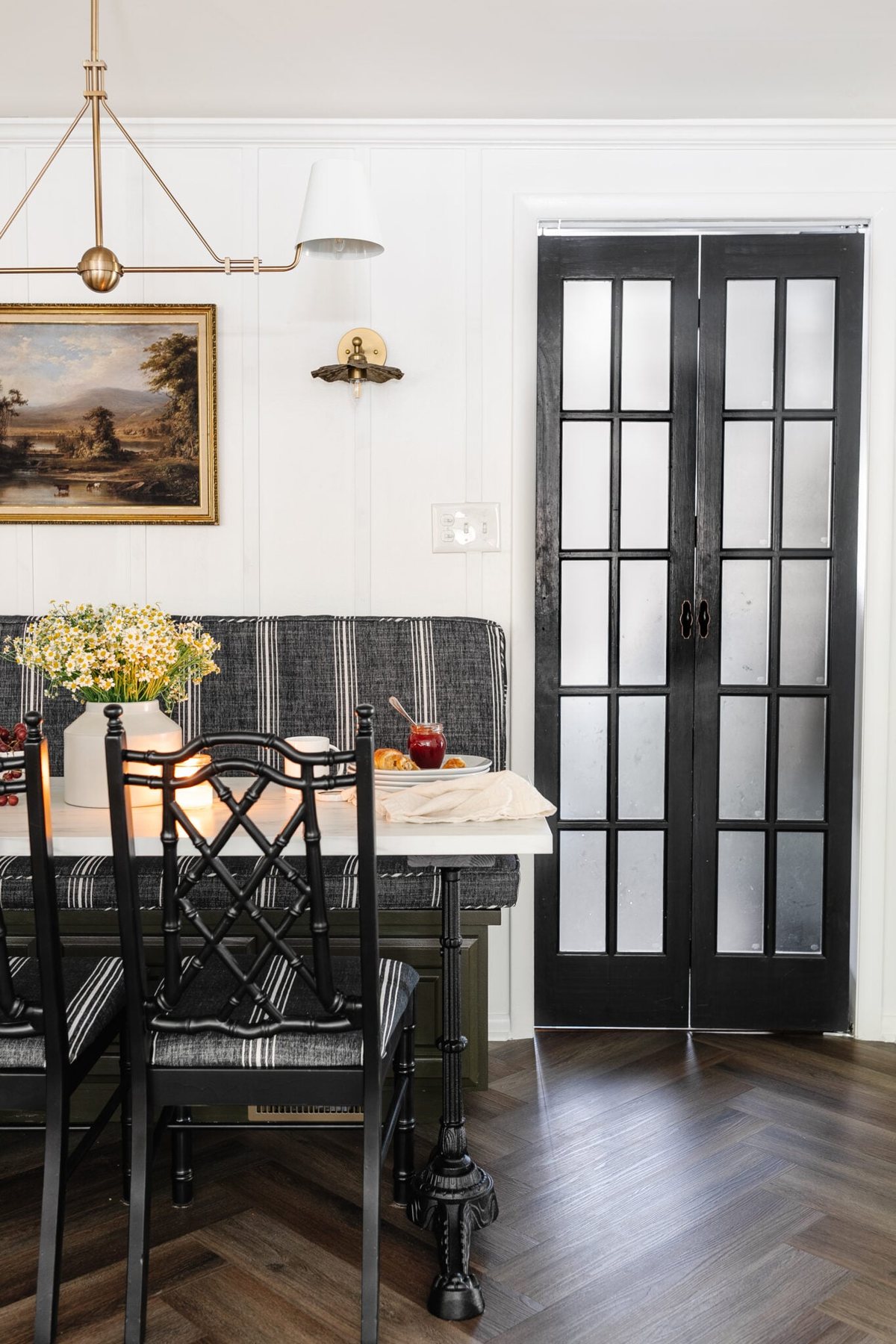 breakfast nook with banquette and french doors