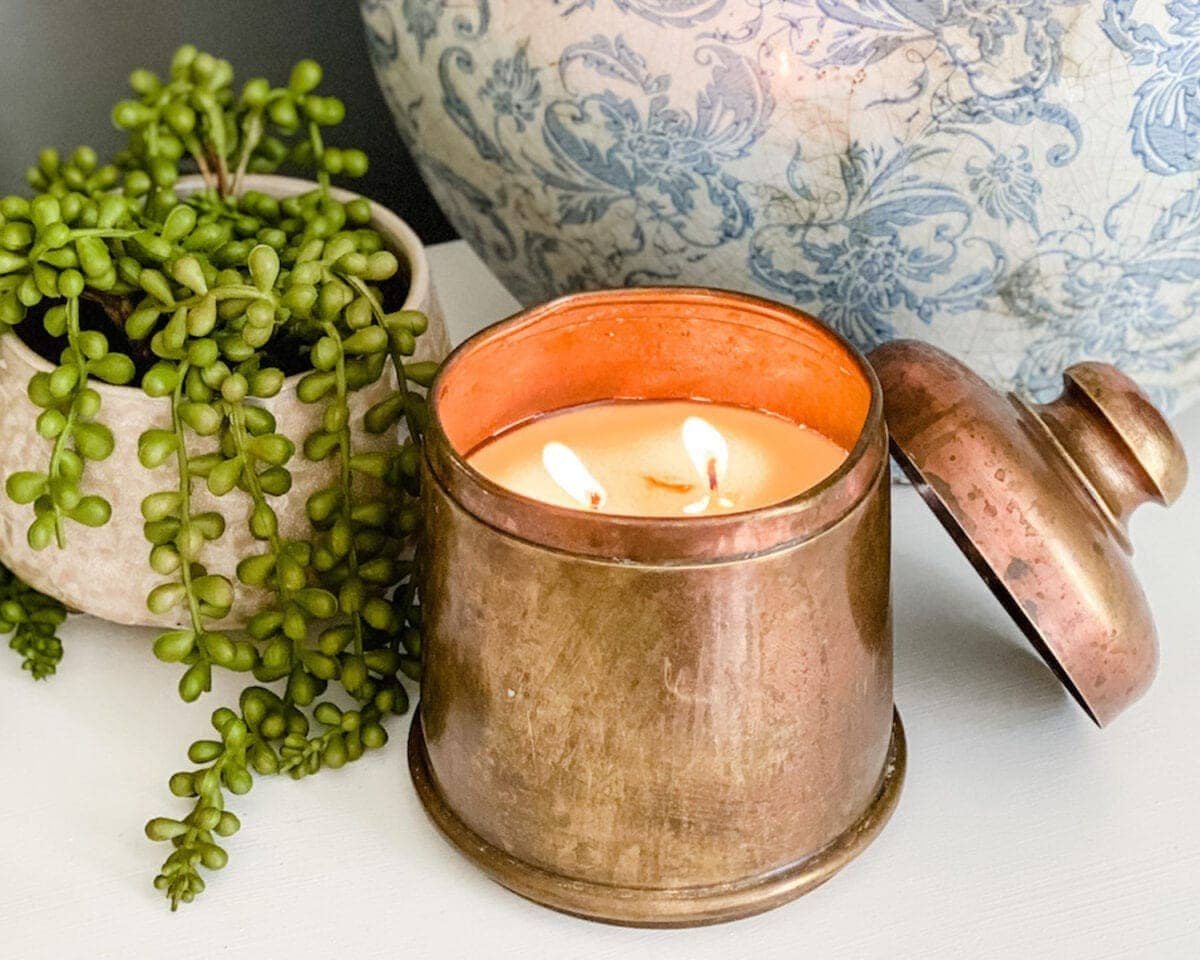making a new candle from a vintage canister