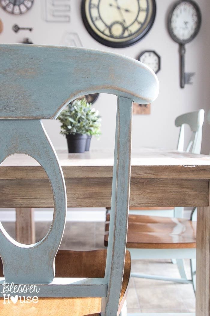 Distressed Duck Egg Dining Chairs Makeover