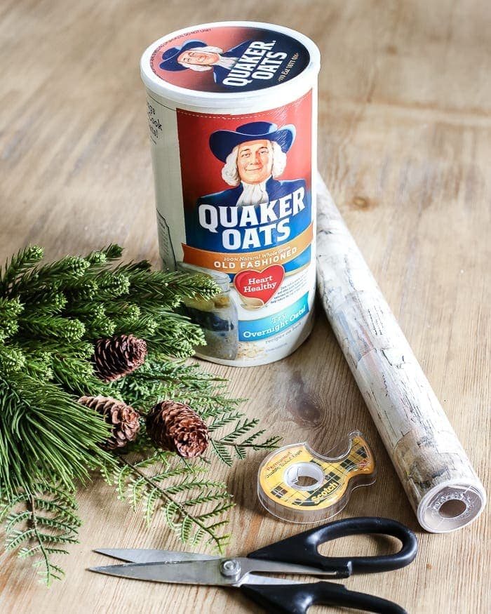 DIY Birch Bark Vase from an Oatmeal Can | unigumushane.com - A quick tutorial for how to make a DIY birch bark vase for cheap using items from your pantry to create a cozy style for displaying faux florals.
