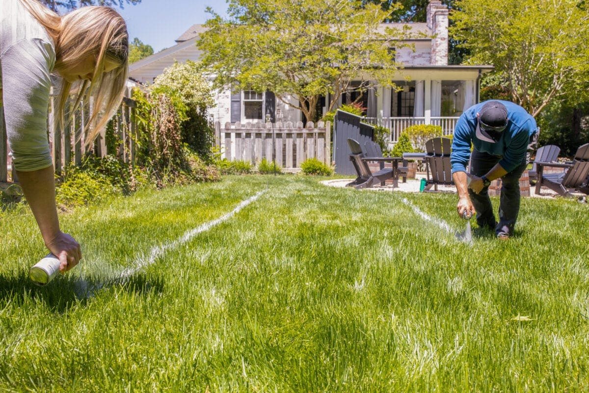 marking with spray paint for a bocce ball court