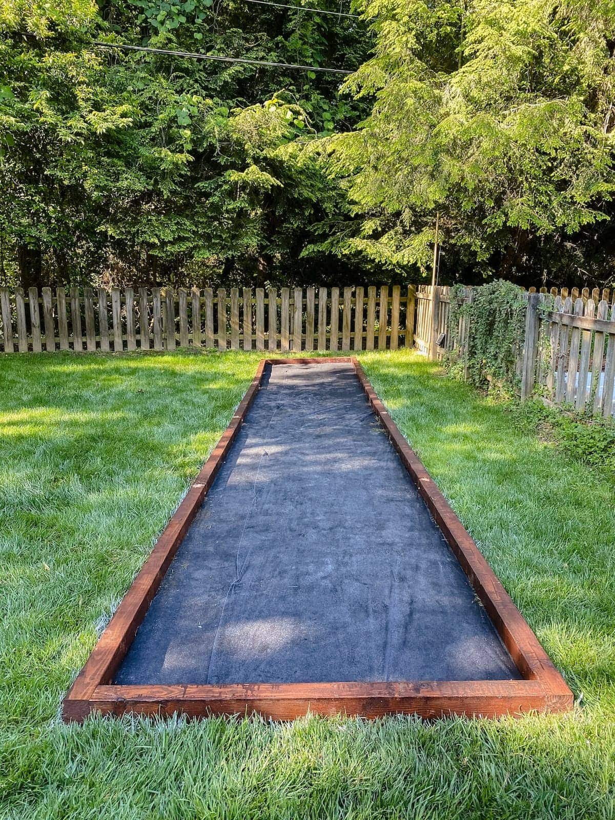 bocce ball court frame and weed fabric base