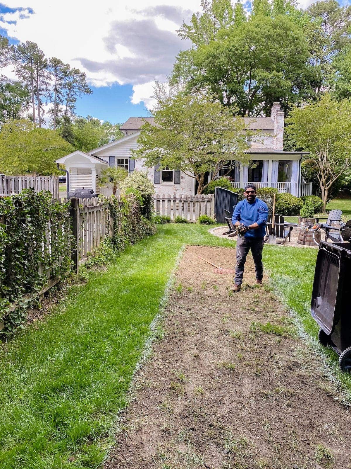 removing soil and grass for a bocce ball court