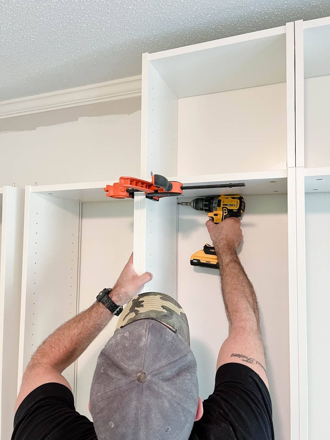 clamping bookcases and attaching them together with wood screws