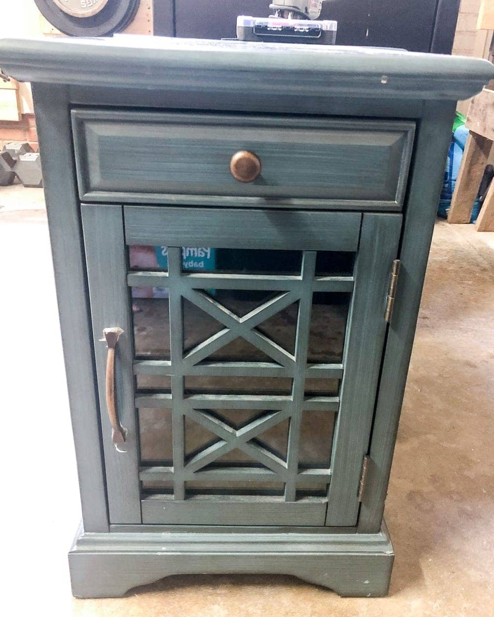 DIY Cane Nightstand Makeover | How to turn a basic glass cabinet nightstand into a designer-worthy cane style that works for both modern and traditional styles.
