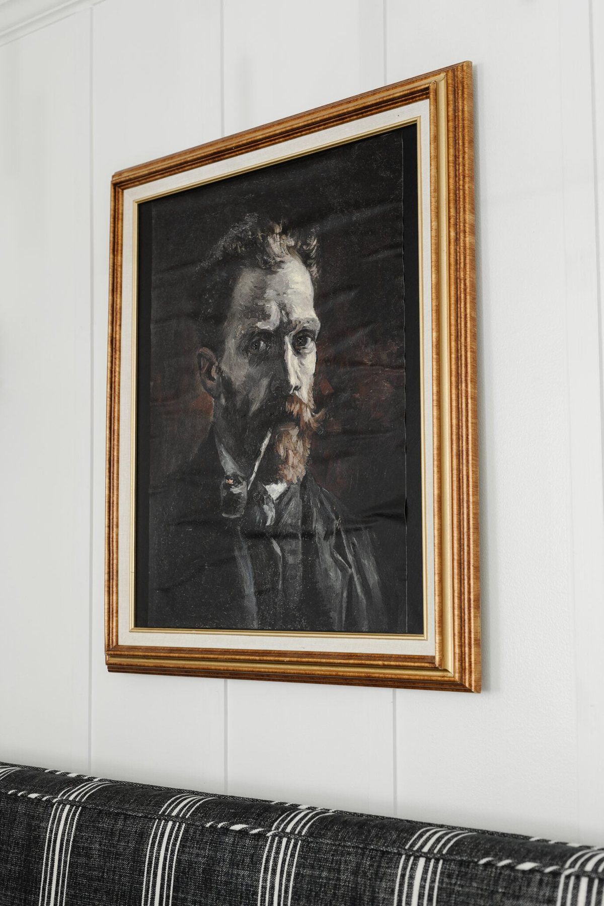 old creepy art portrait for Halloween wall decor in a gold picture frame