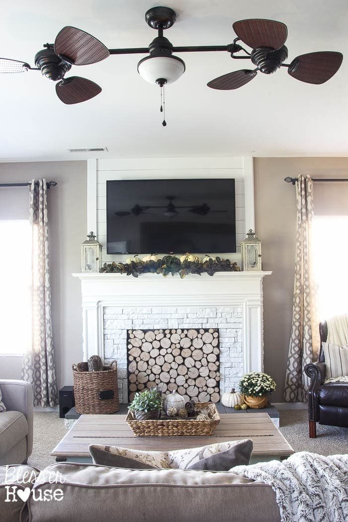 diy faux fireplace in a living room