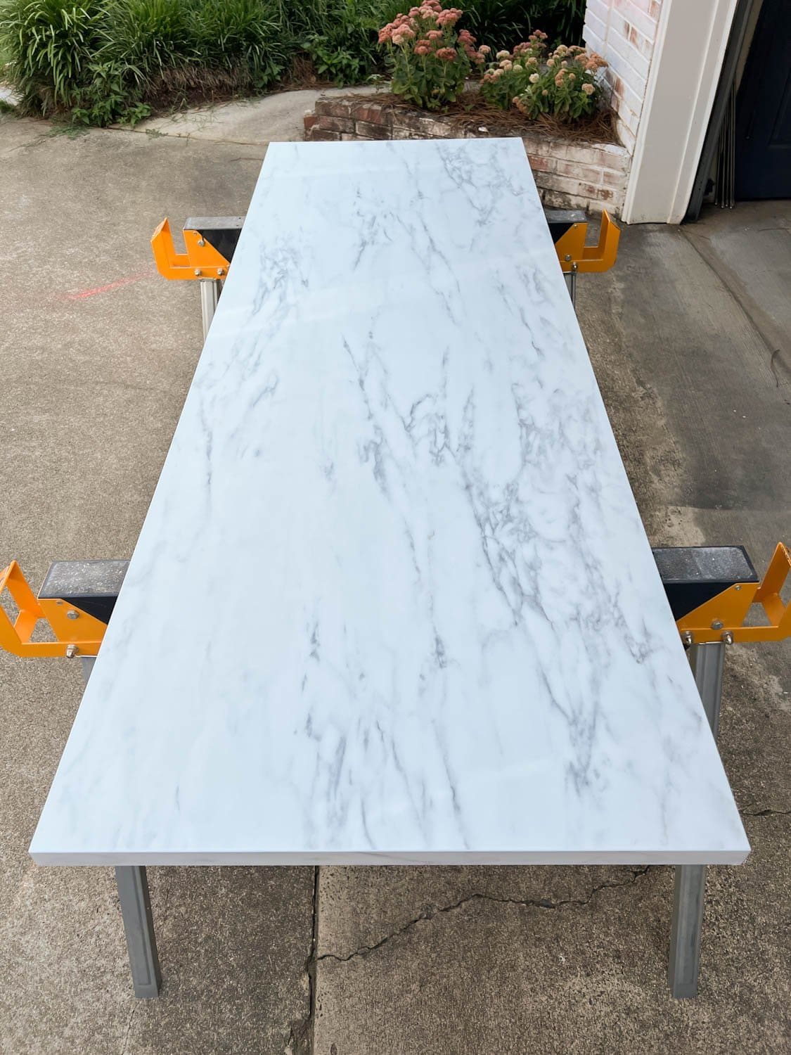 laminate faux marble countertop on saw horses