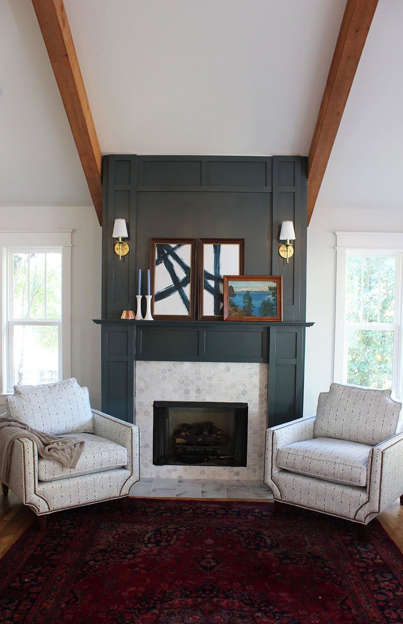 bold diy fireplace surround in hunter green