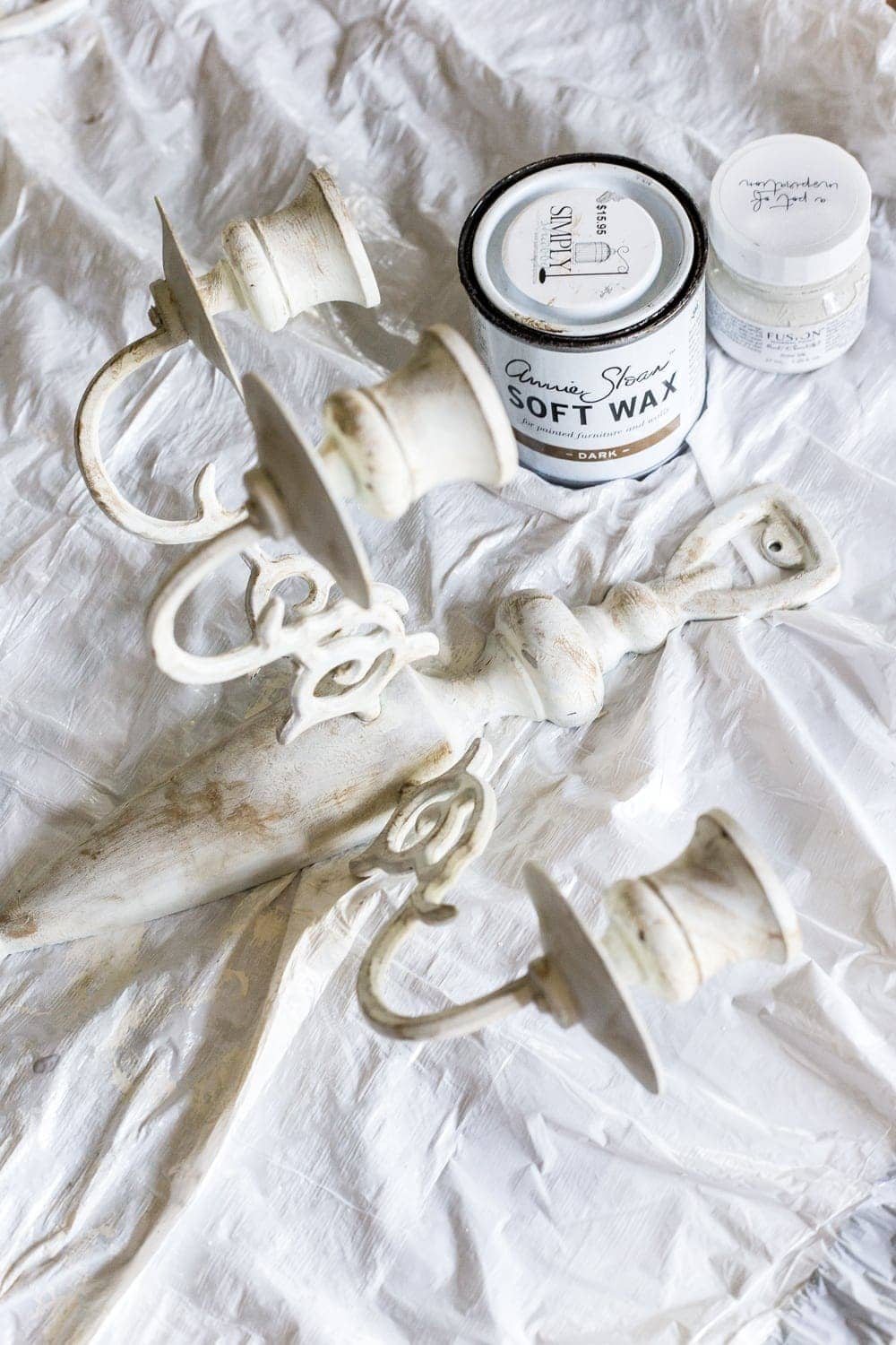 Chalk painted 80s brass to look like an antique French sconce