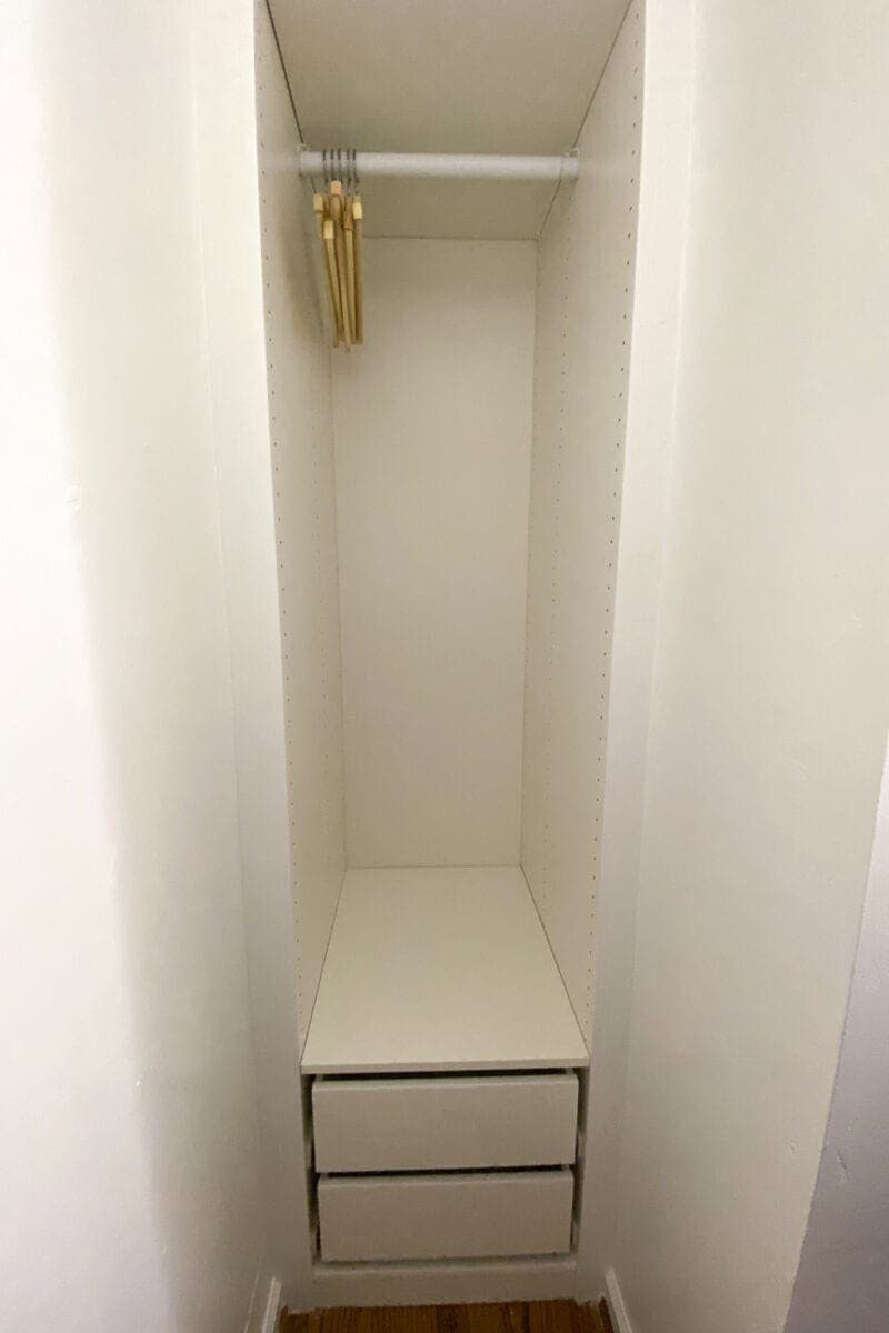 IKEA Closets Using Billy Bookcases | A step-by-step tutorial and budget breakdown for using IKEA Billy bookcases to customize his & her closets in a master bedroom.