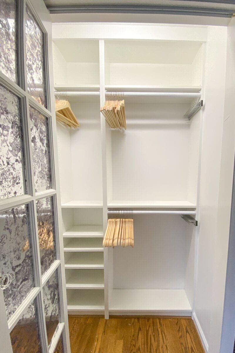IKEA Closets Using Billy Bookcases | A step-by-step tutorial and budget breakdown for using IKEA Billy bookcases to customize his & her closets in a master bedroom.