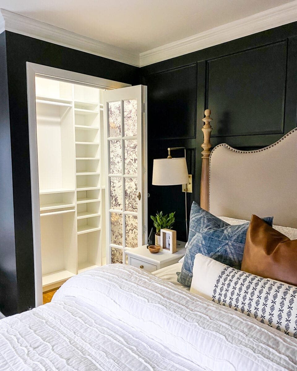IKEA Closets Using Billy Bookcases | A step-by-step tutorial and budget breakdown for using IKEA Billy bookcases to customize his & her closets in a master bedroom.