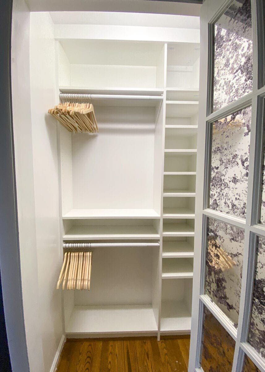 IKEA Closets Using Billy Bookcases | A step-by-step tutorial and budget breakdown for using IKEA Billy bookcases to customize his & her closets in a master bedroom.
