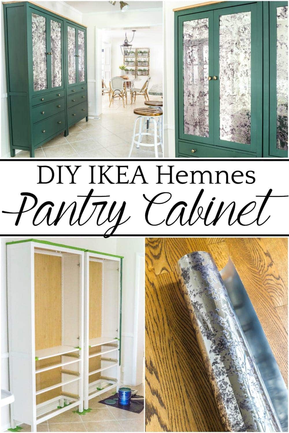 DIY IKEA Hemnes Pantry Cabinet | unigumushane.com - How to turn an IKEA Hemnes cabinet in a pantry and give it a custom high-end look with antique mirror window film.