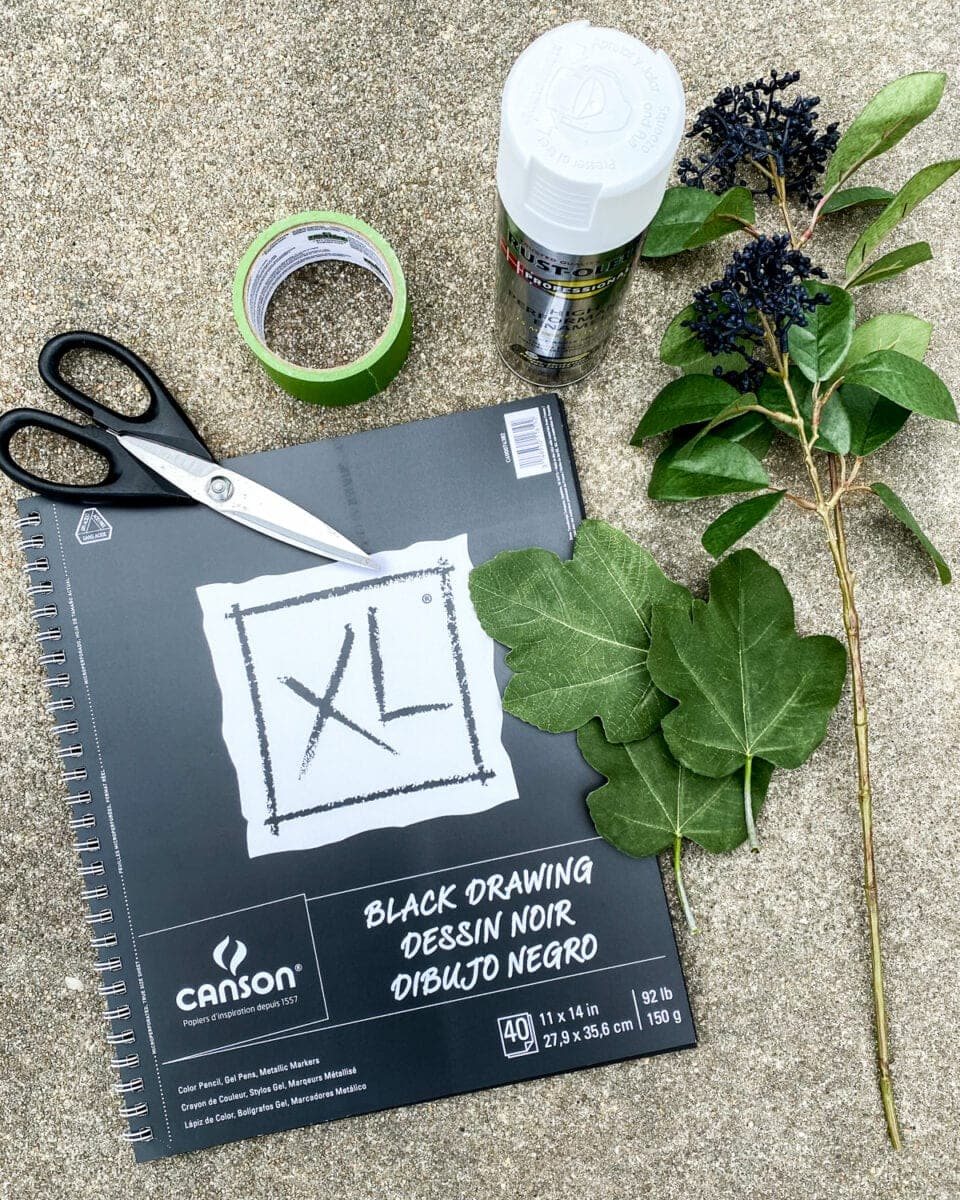 spray painting leaves for silhouette art