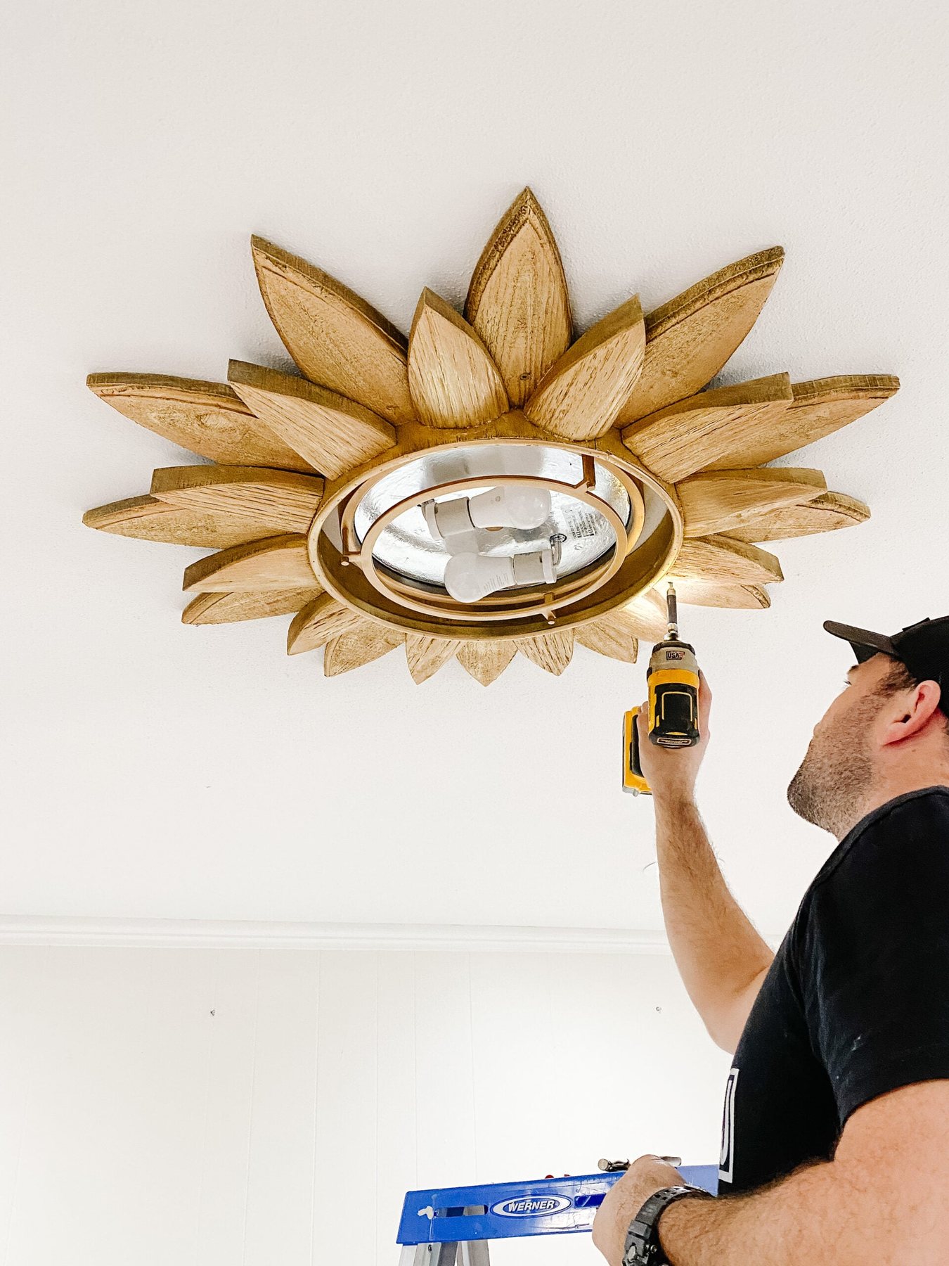 DIY Light Fixture Made from a Repurposed Sunburst Mirror