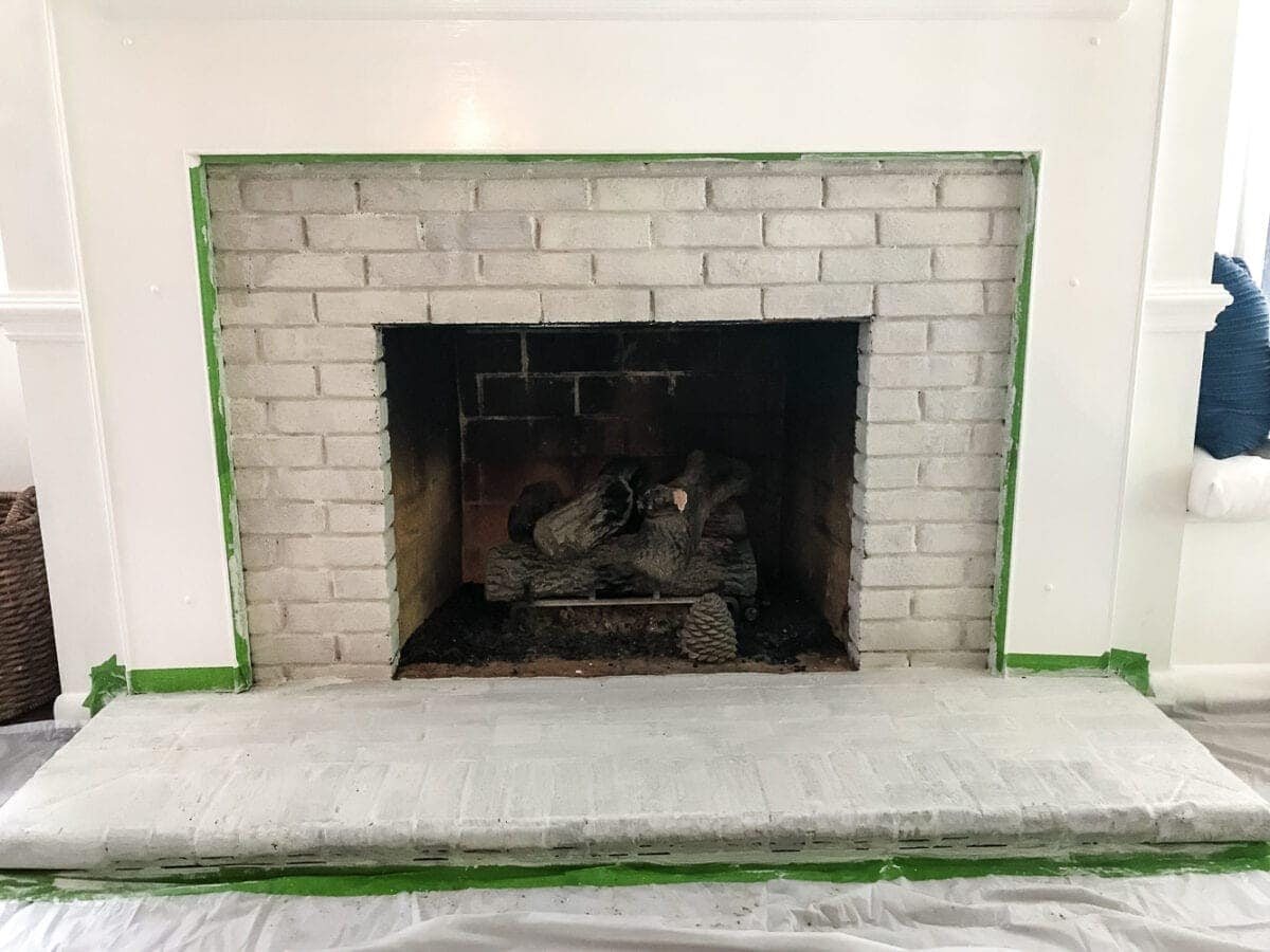 lime applied to bricks on a fireplace