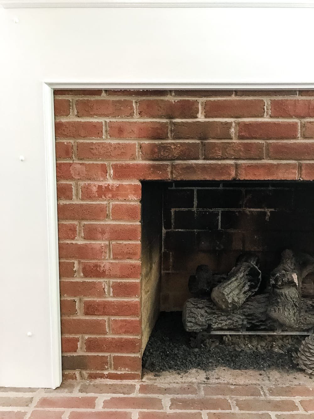 dirty bricks on a fireplace