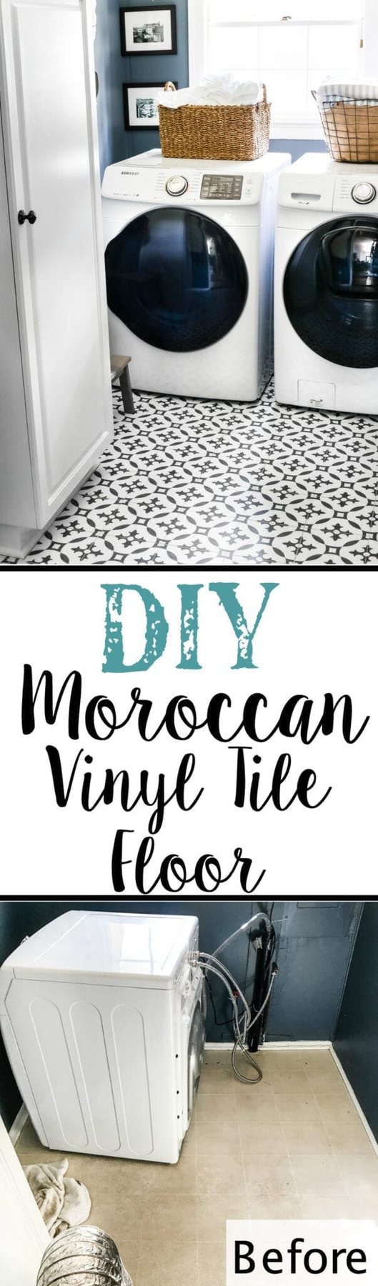 DIY Moroccan Vinyl Tile Floor | unigumushane.com- A DIY tutorial for how to install moroccan peel & stick vinyl tiles. Less messy than paint. Less time-consuming and less expensive than real tile!