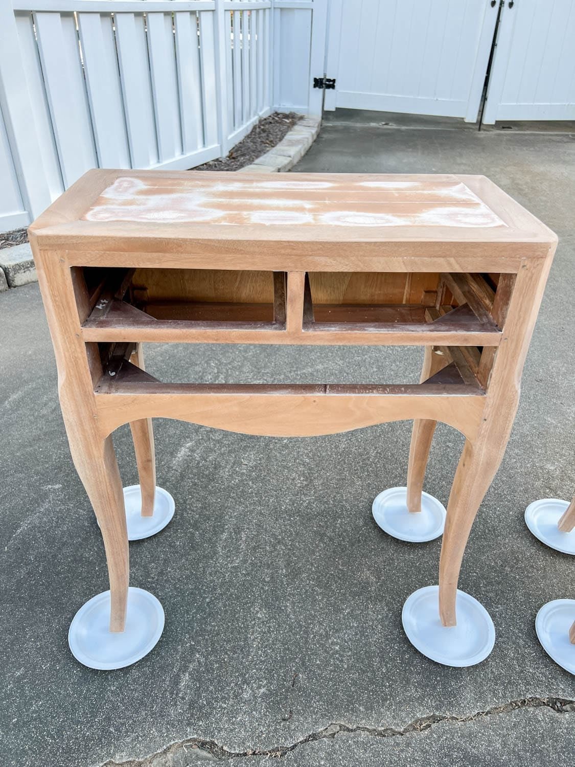 sanded bedside table before painting