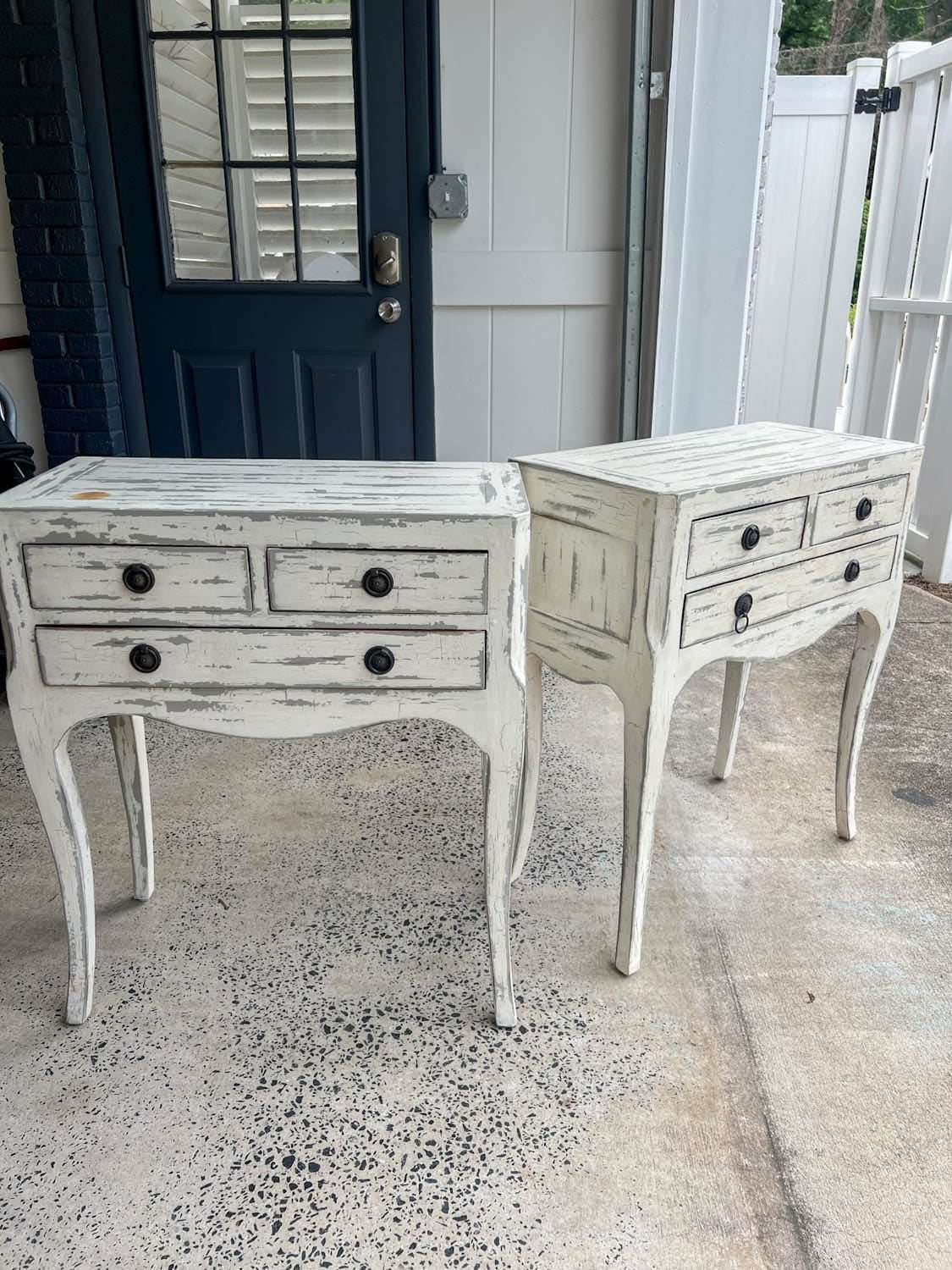 distressed bedside tables before