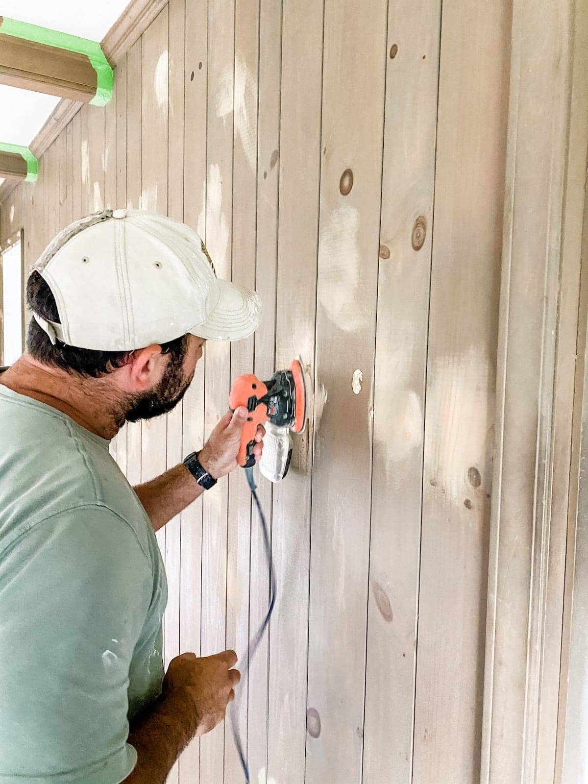 sanding wood paneling