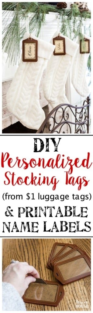 DIY Personalized Stocking Tags & Printable Name Labels | unigumushane.com - An inexpensive and chic way to make your own stocking tags plus free name label printables. #christmasstockings #stockings #christmasprintable