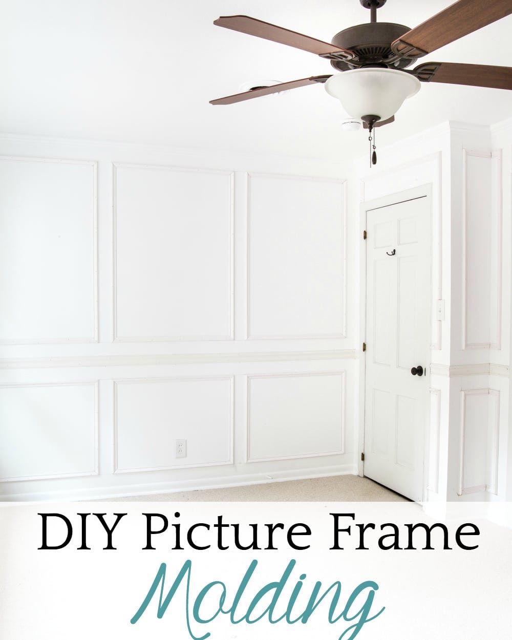 A step-by-step tutorial for hanging picture frame molding wainscoting and a shortcut to make it easier. #pictureframemolding #wainscoting #molding