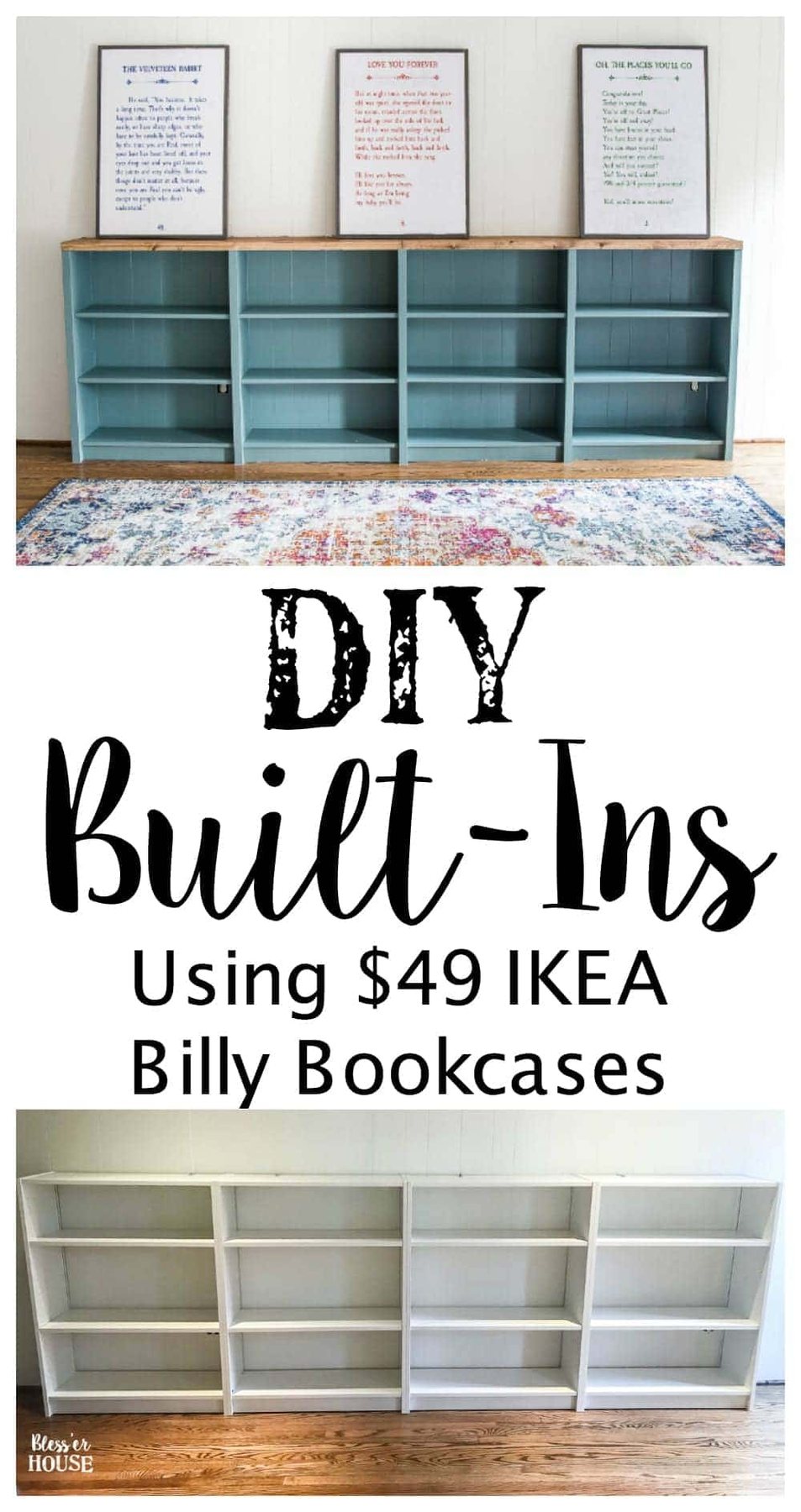 An easy to follow step-by-step tutorial showing how to build bookcase built-ins using IKEA Billy bookcases. #IKEAhack #homeimprovement #build #playroom