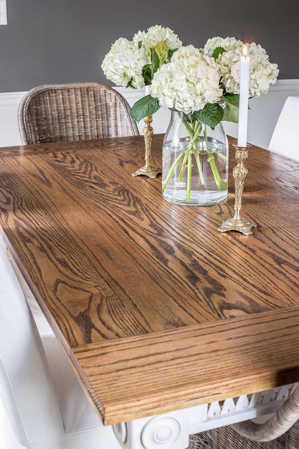 A tutorial for how to build a retrofitted table top to fit over any existing table using Minwax Dark Walnut stain. #build #furniturebuilding #tabletop #diningtable #diytable #farmhousetable #diyfurniture #woodworking #furnituremakeover #tablemakeover #minwax #woodstain #walnut