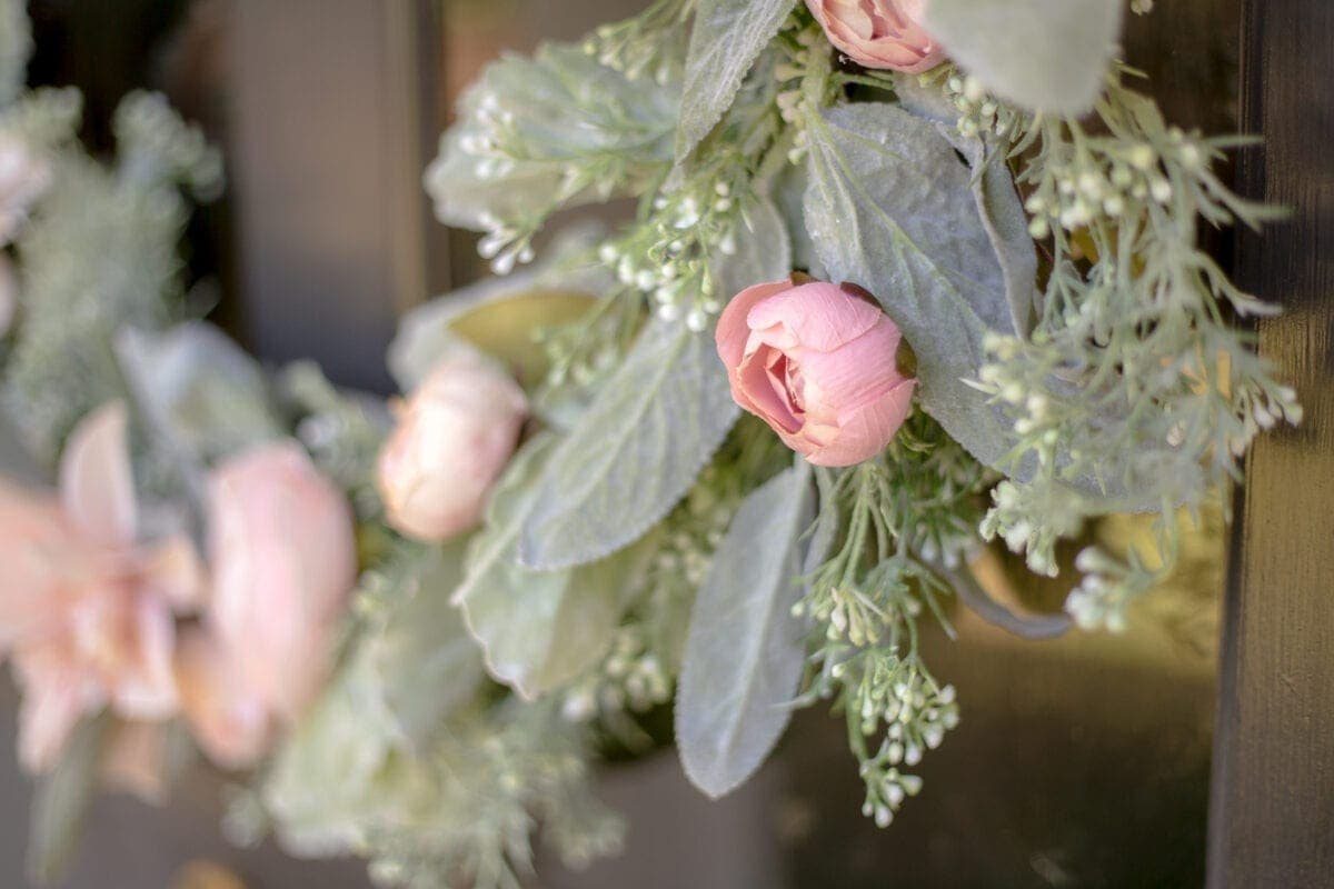 DIY Sage and Blush Spring Wreath | A step-by-step tutorial for making a spring wreath from scratch using artificial sage greenery and blush flowers for soft, romantic style.