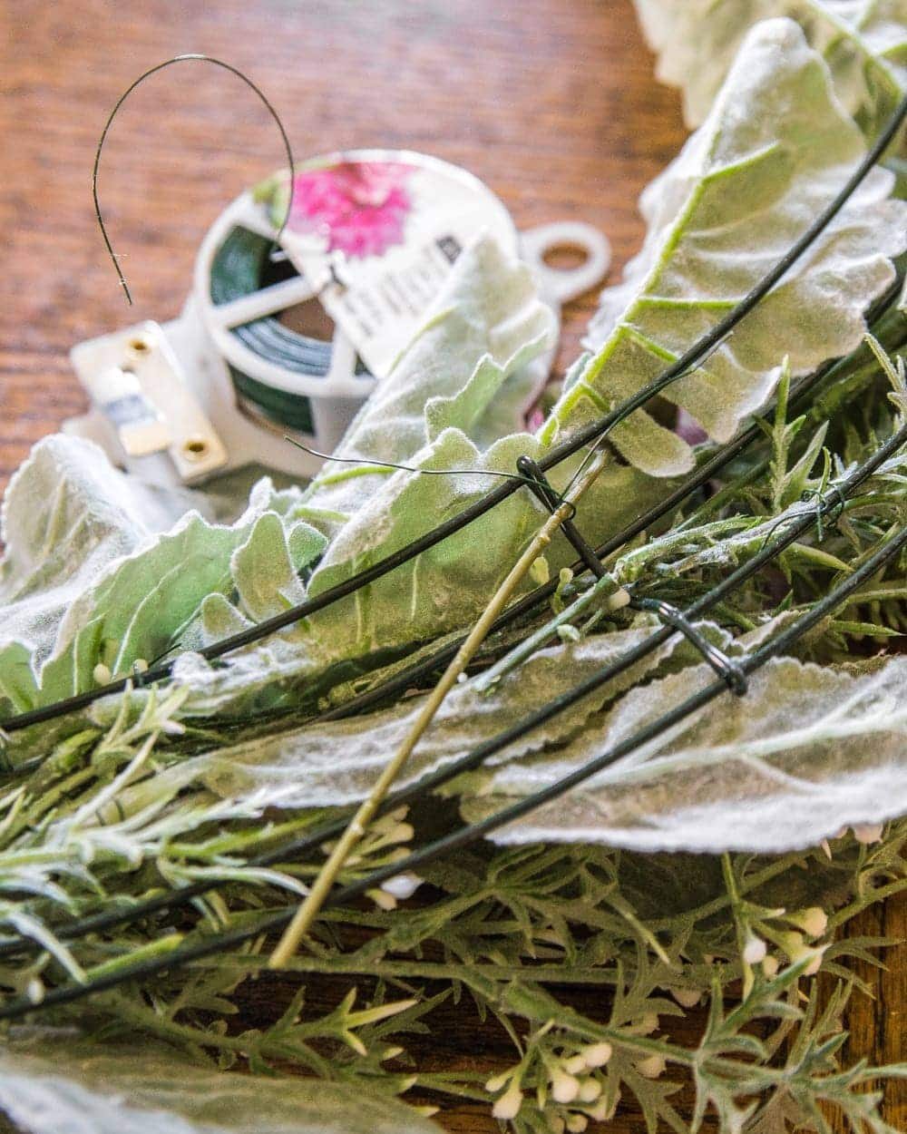 DIY Sage and Blush Spring Wreath | A step-by-step tutorial for making a spring wreath from scratch using artificial sage greenery and blush flowers for soft, romantic style.