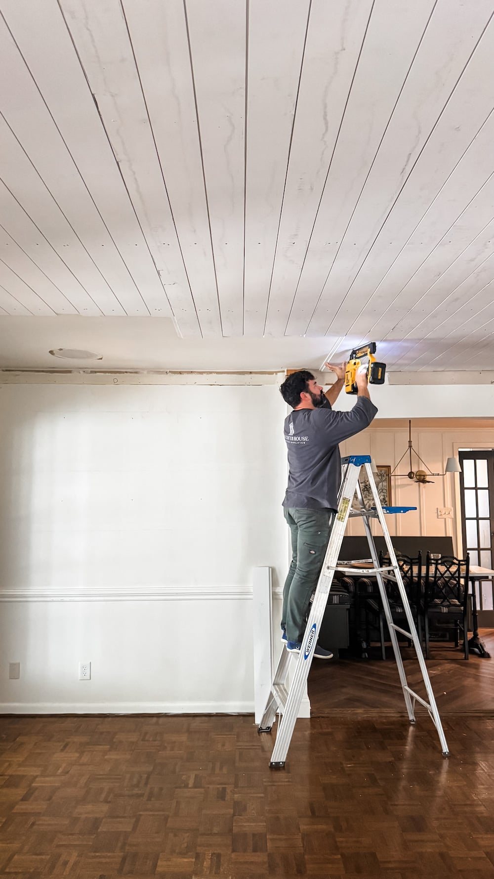 DIY shiplap ceiling