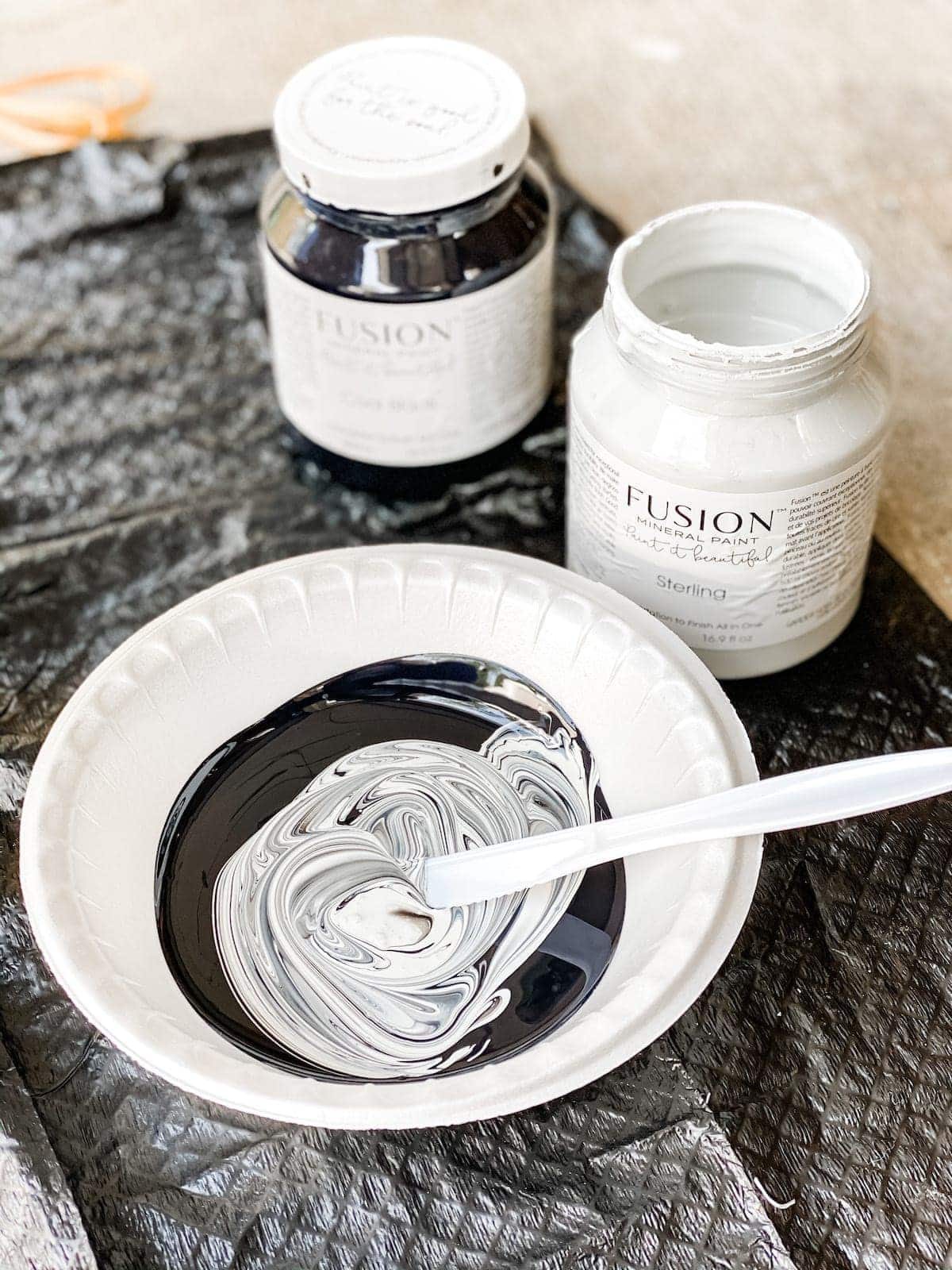 black and white acrylic Fusion Mineral Paint to make medium gray paint