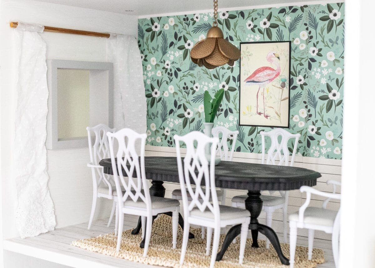 Barbie dining room in a DIY dollhouse