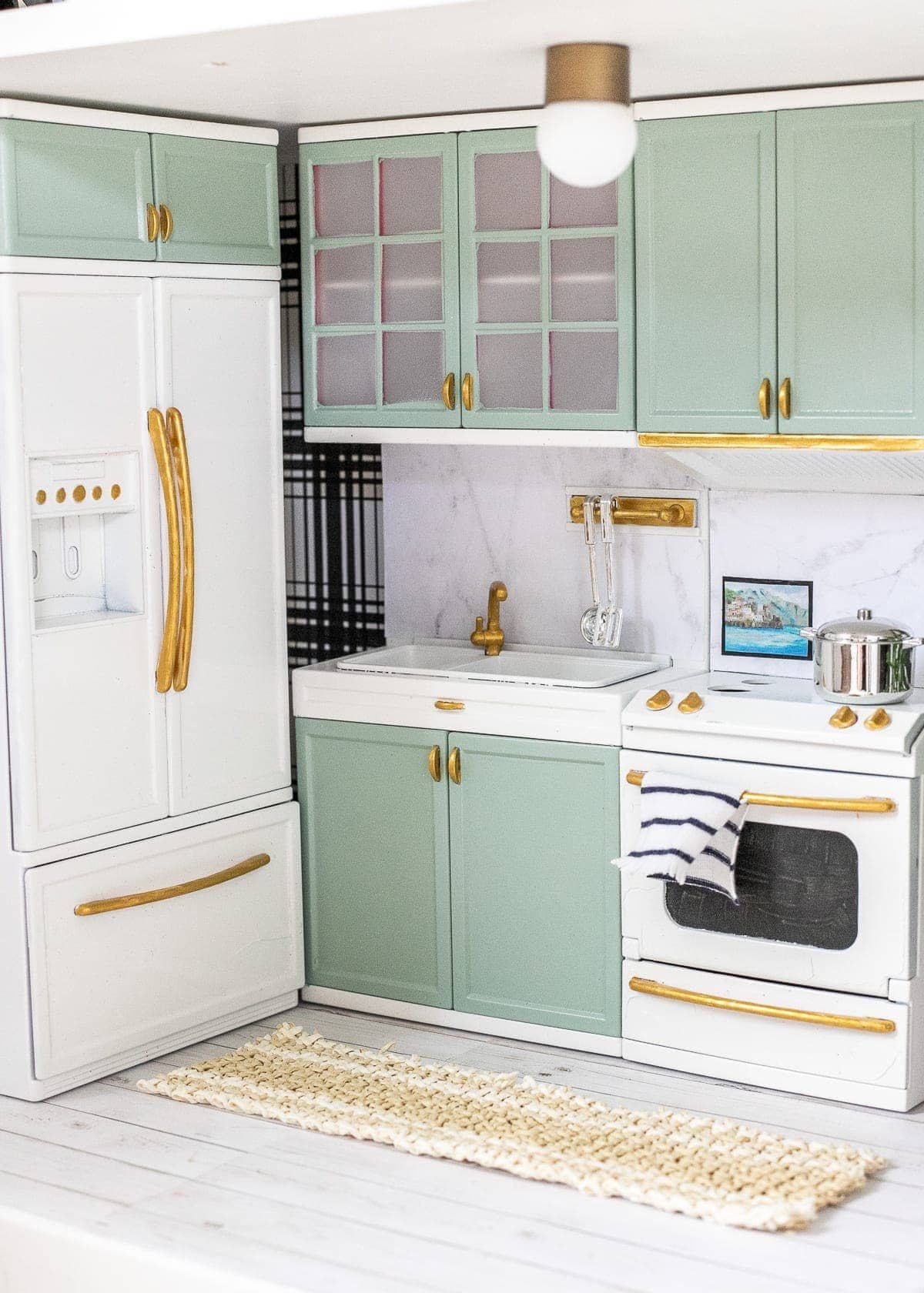 Barbie kitchen in a DIY dollhouse