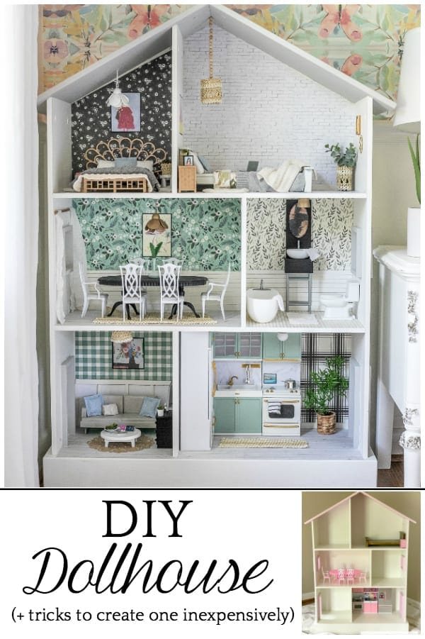 Thrifted Dollhouse Makeover | Tips and tricks for using what you already have and repurposing every day items from around the house to create a beautiful, real-looking dollhouse.