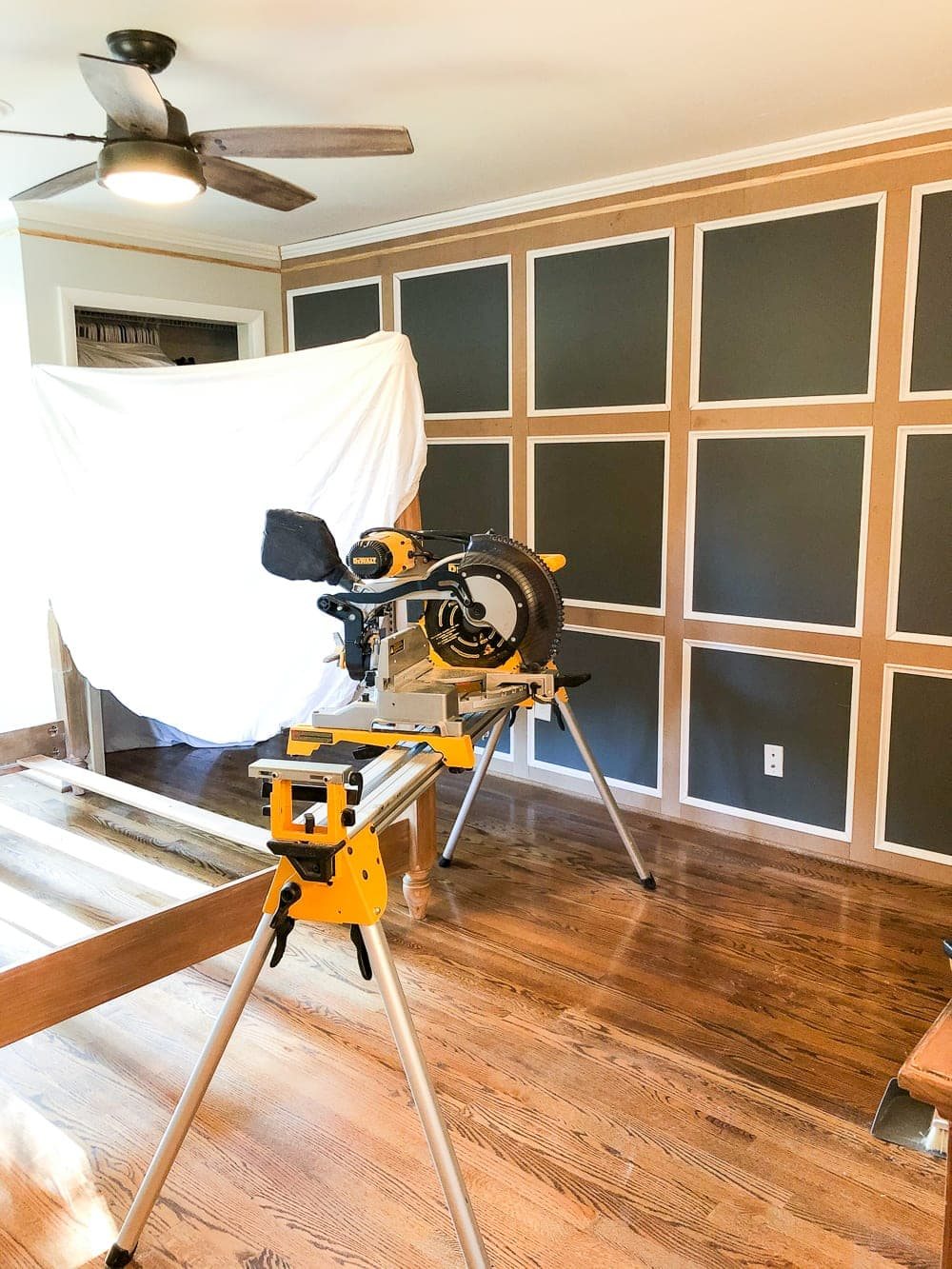 DIY Traditional Style Grid Molding Focal Wall | How to build a traditional style board and batten grid molding focal wall to add character and depth to any room.