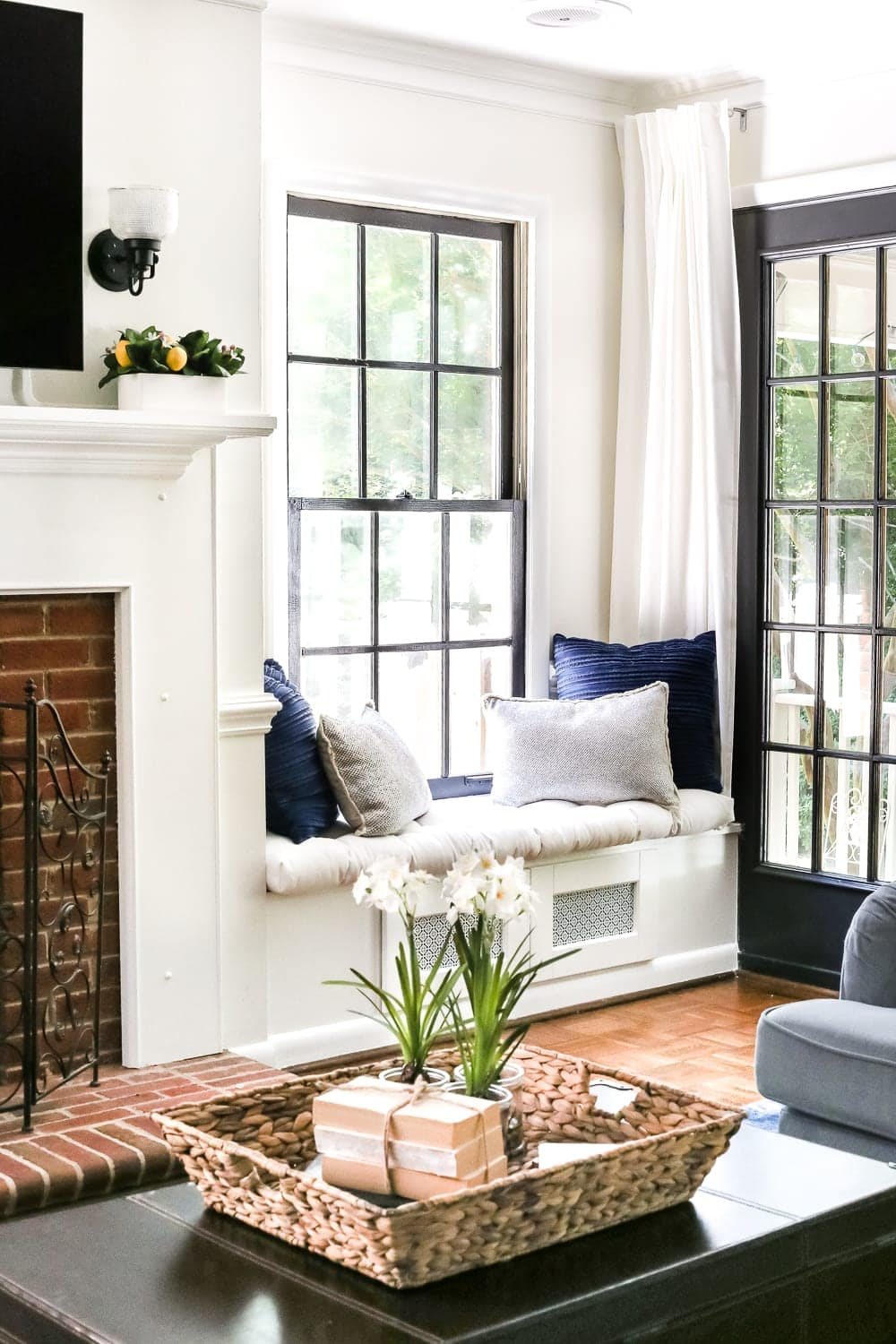 DIY Window Seat from a Kitchen Cabinet | unigumushane.com - A simplified tutorial for how to build a DIY window seat using a prefabbed kitchen cabinet to house electronics and hide cords.